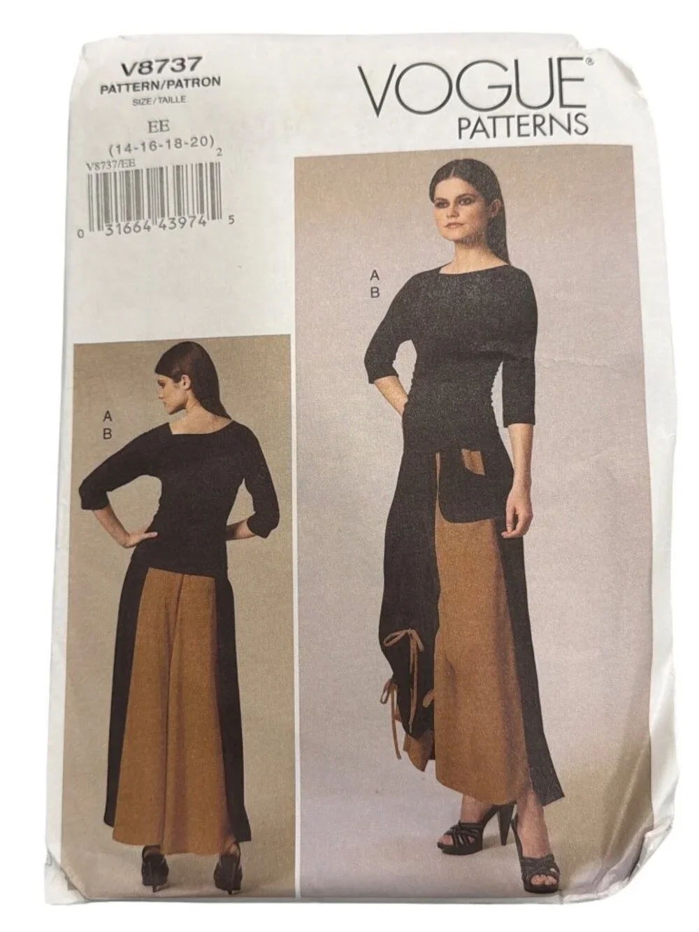 Vogue Sewing Pattern V8737 Misses Top & Skirt Sizes 14-20 EE Uncut